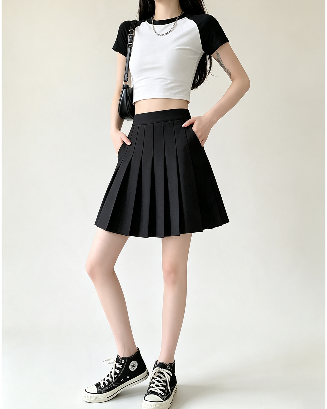 High Waist Pleated Skirt With Pockets For Women