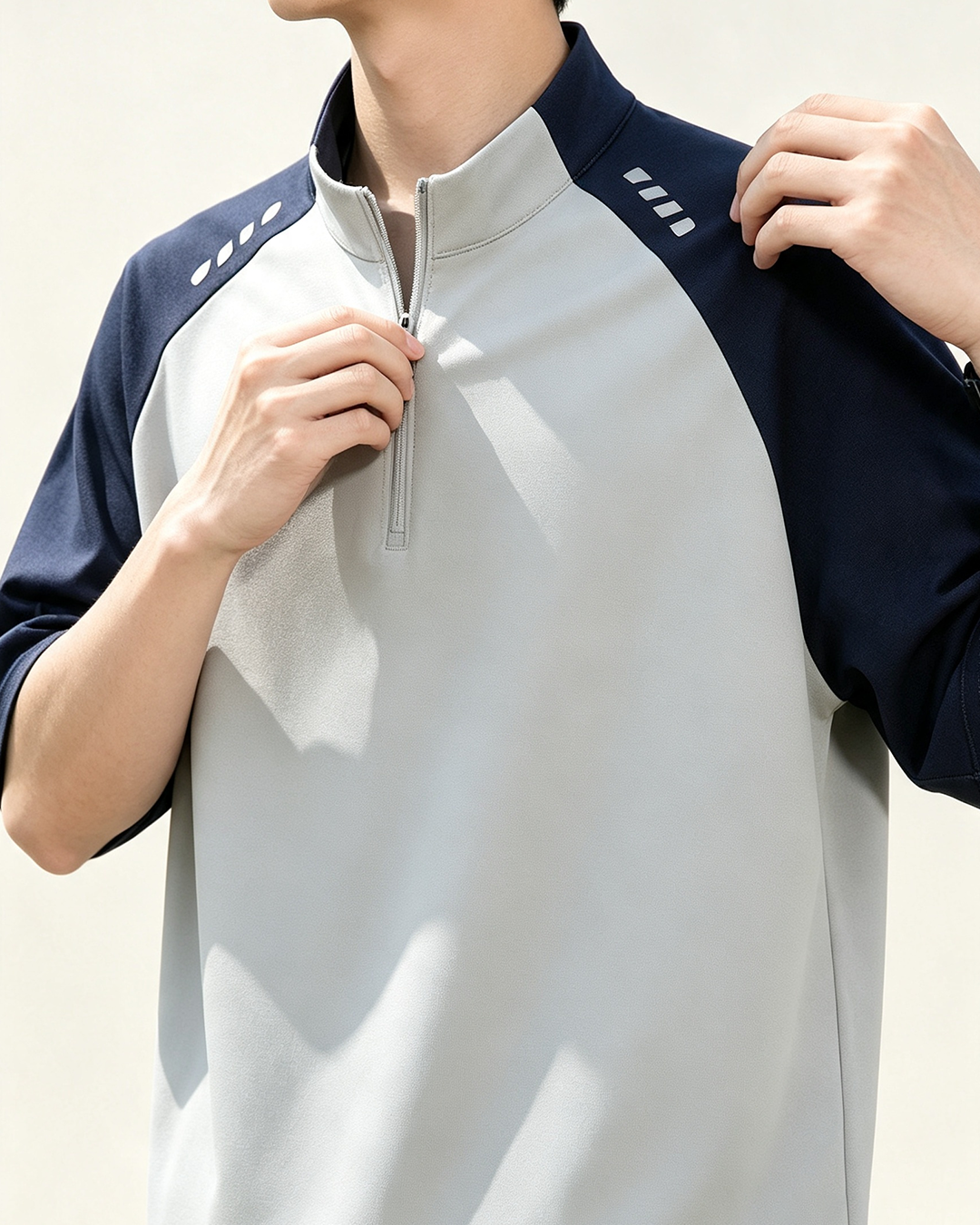 Men Half Zip Quick Dry Sports Short Sleeve Tee