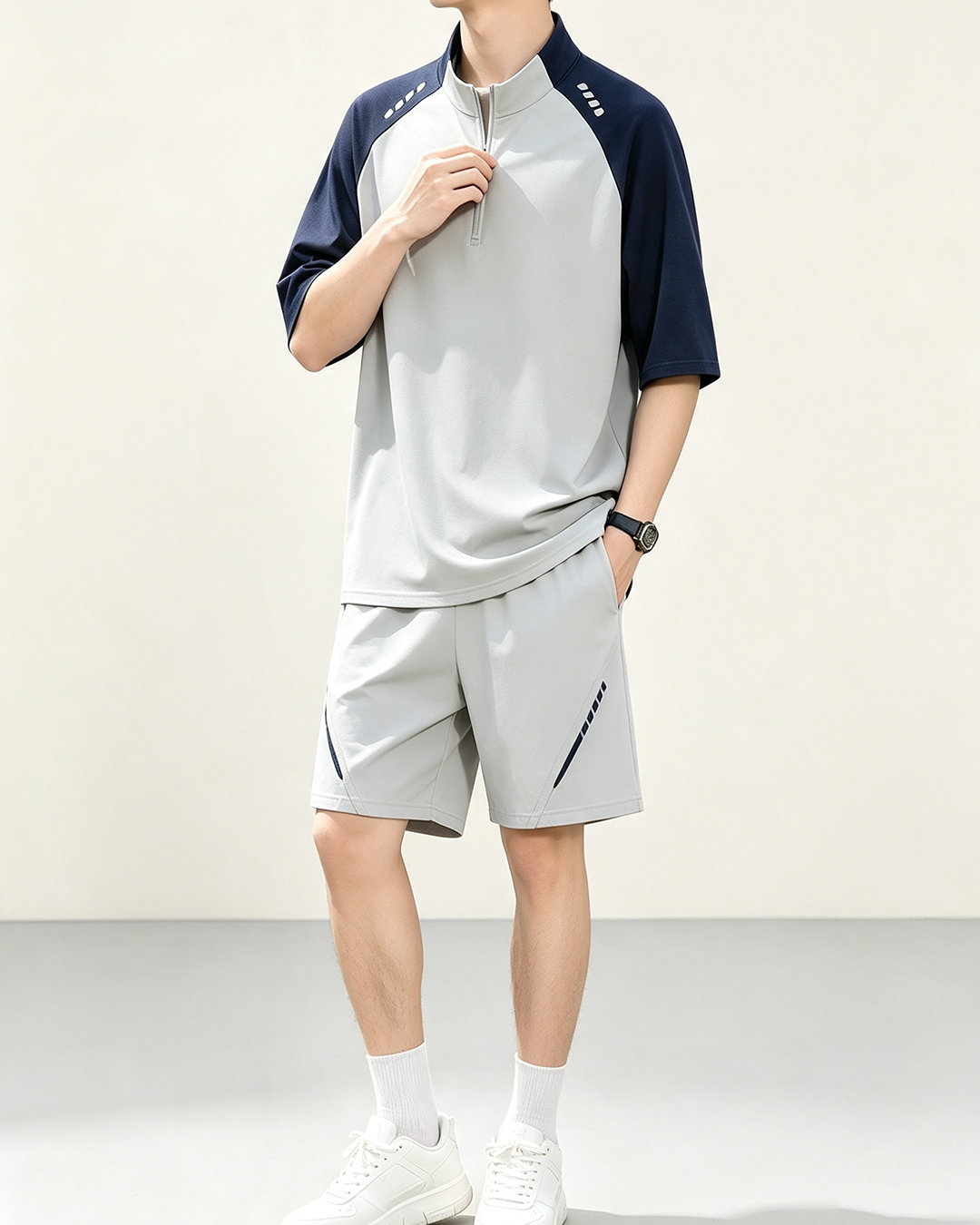 Men Half Zip Quick Dry Sports Short Sleeve Tee
