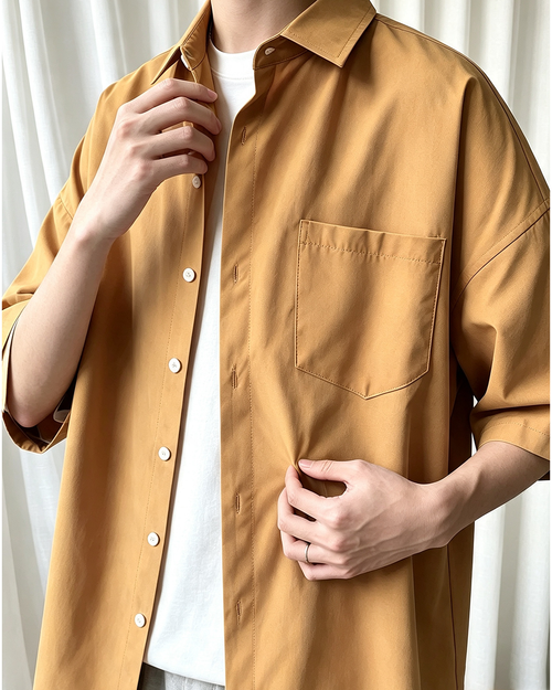 Men Loose Solid Color Short Sleeve Shirt