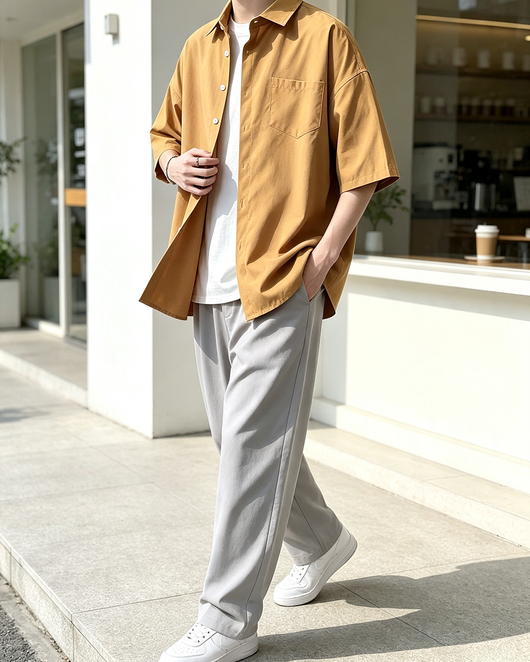 Men Loose Solid Color Short Sleeve Shirt