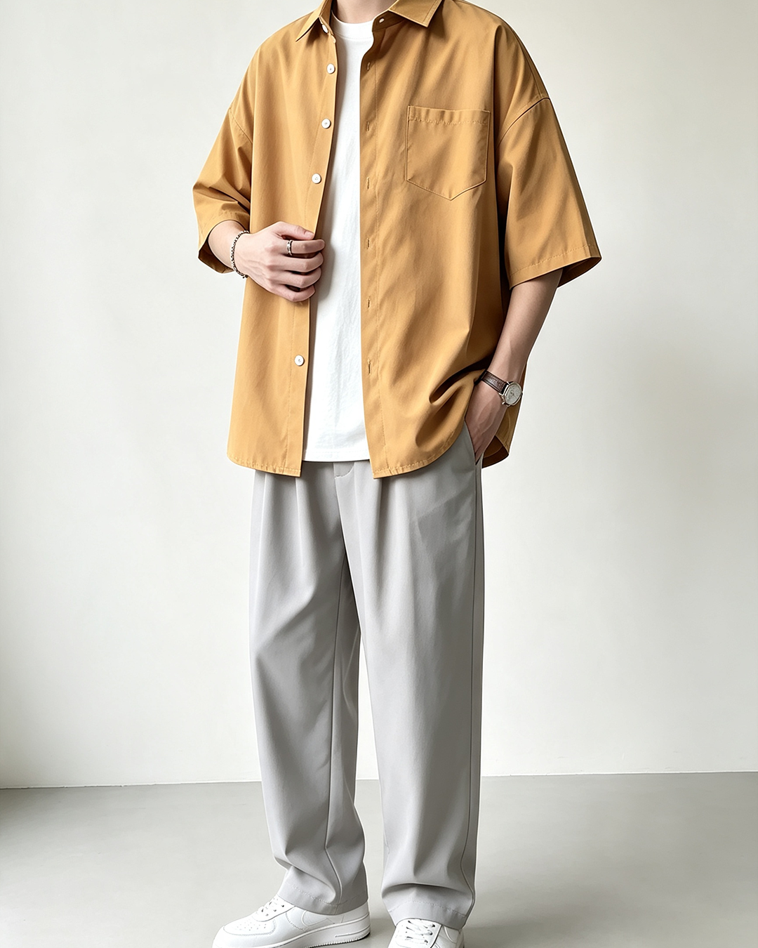 Men Loose Solid Color Short Sleeve Shirt