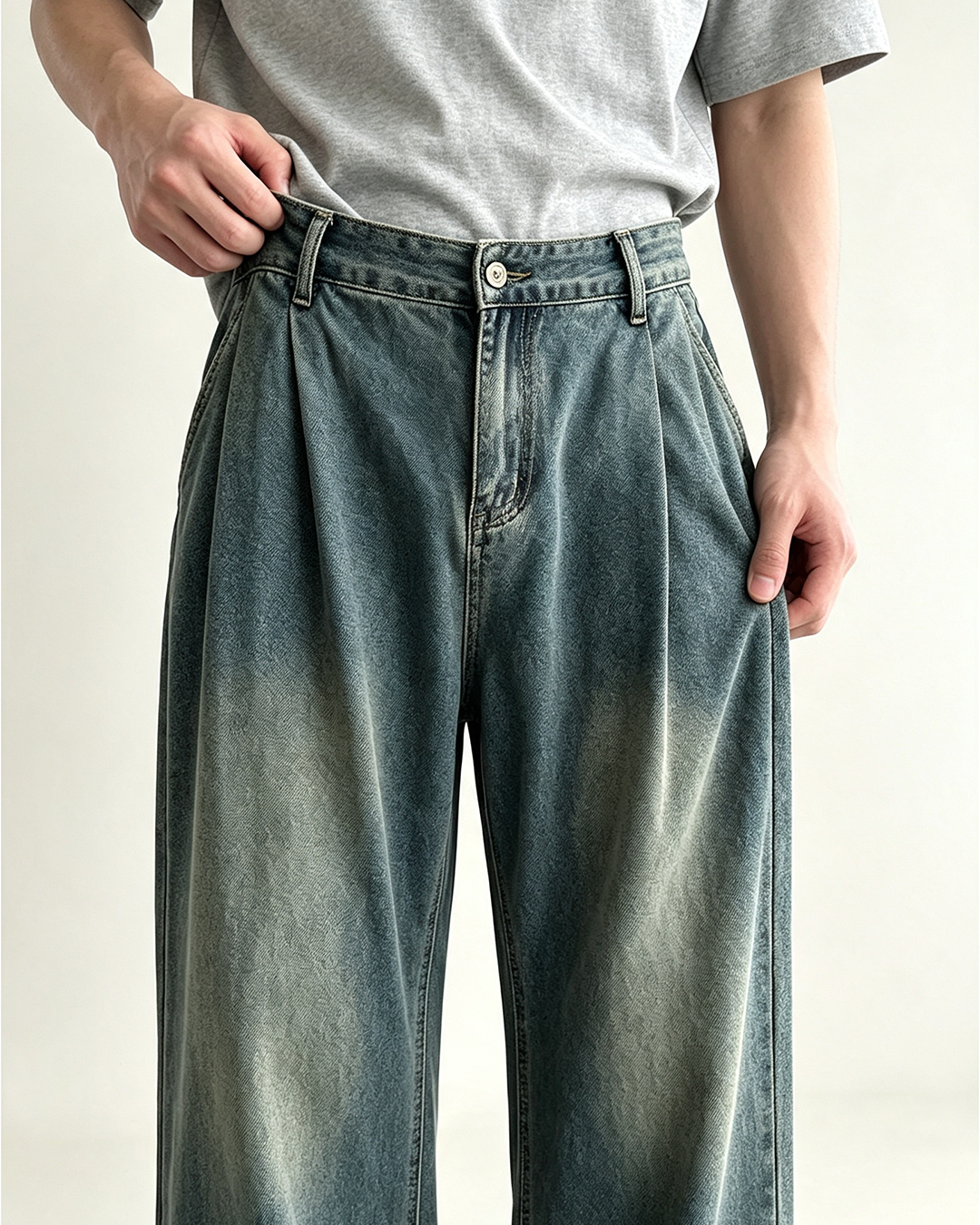 Men Vintage Washed Wide Leg Denim Jeans