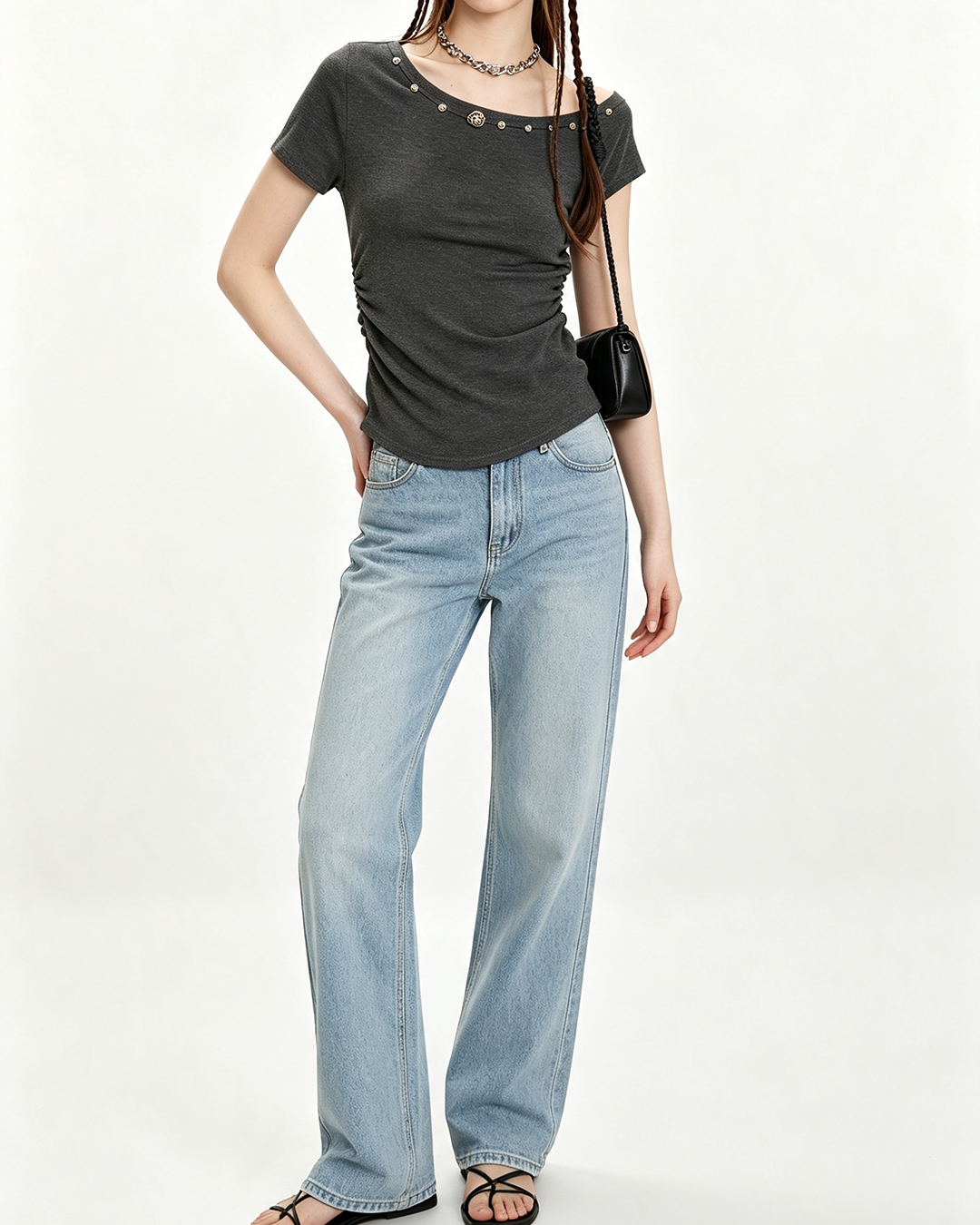 Women Asymmetrical Off Shoulder Slim Short Sleeve T-Shirt