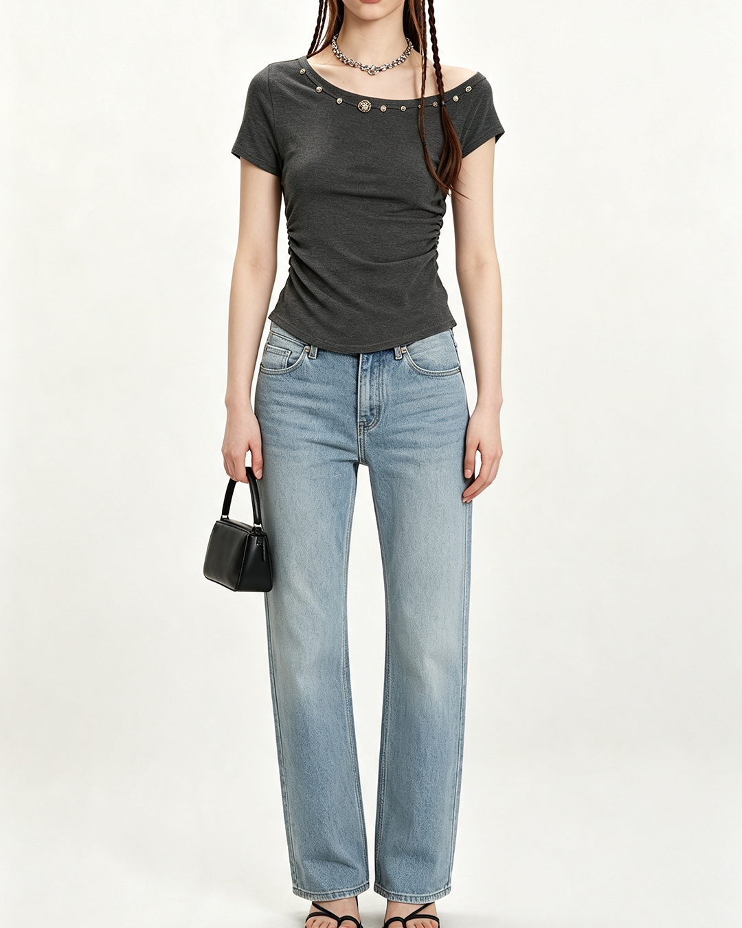 Women Asymmetrical Off Shoulder Slim Short Sleeve T-Shirt